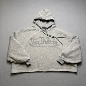 Von Dutch Rhinestone Logo Cropped Hoodie Gray Womens Medium Y2K Baggy